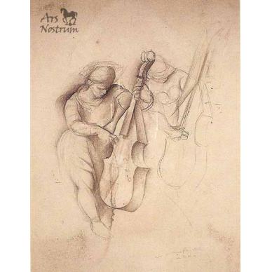 Étude / Jouer de Contrabasse / Femme au violoncelle (c.1924)
